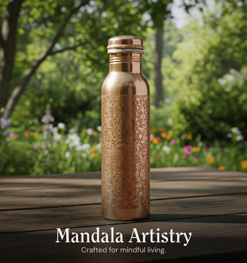 Special Edition Mandala Engraved Copper Water Bottle | Spiritual Wellness & Meditation Design [ Preorder ]